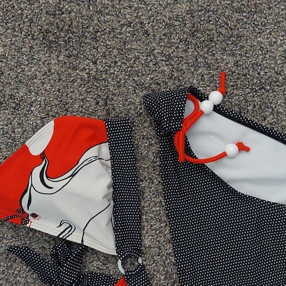 Y2K 2 Piece Polka Dot Bikini Beaded Abstract Pattern Top XL Beach Boho - Picture 3 of 6